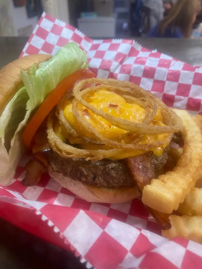 Burger with onion rings
